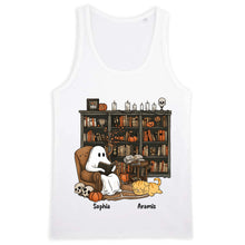 Charger l'image dans la galerie, T-Shirt Halloween Fantôme et Chien ou Chat Lecteur Personnalisé avec Prénom – Cadeau pour Bibliothécaire et Lecteur
