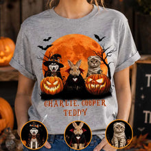 Charger l'image dans la galerie, T-Shirt Halloween Personnalisé avec Photo et Prénom sous la Lune – Chien, Chat ou Lapin, Cadeau Papa et Maman
