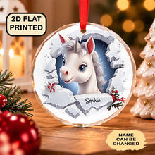 Charger l'image dans la galerie, Ornement en Verre Licorne Personnalisé avec Prénom – Cadeau de Noël pour Bébé et Petite Fille
