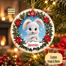 Charger l'image dans la galerie, Ornement en Céramique Lapin Bébé Personnalisé avec Prénom – Cadeau de Noël pour Enfant et Amoureux des Lapins
