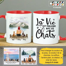 Charger l&#39;image dans la galerie, Jusqu&#39;à 9 chats, mug personnalisé chat, mug papa chat, la vie est meilleure avec les chats
