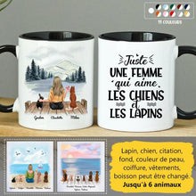 Charger l&#39;image dans la galerie, Jusqu&#39;à 6 animaux, mug lapin et chien personnalisé, juste une femme qui aime les chiens et les lapins
