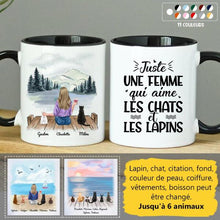 Charger l&#39;image dans la galerie, Jusqu&#39;à 6 animaux, mug lapin et chat personnalisé, juste une femme qui aime les chats et les lapins
