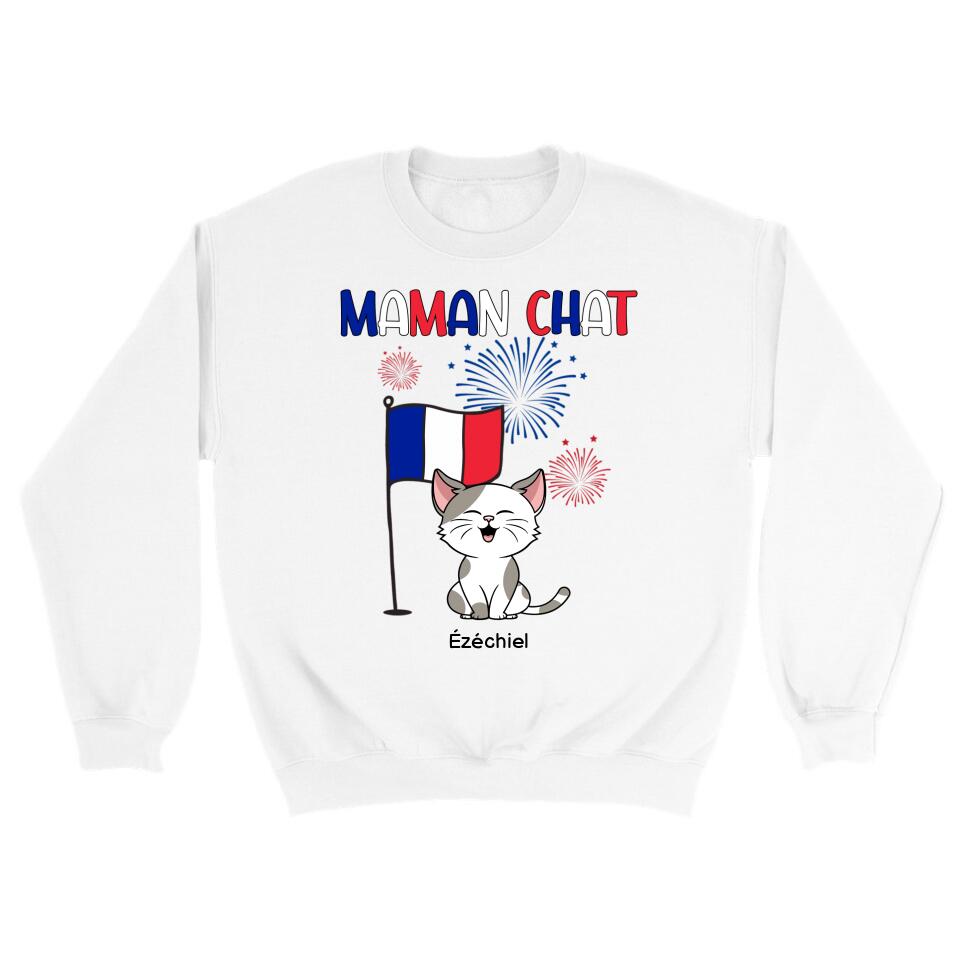 Jusqu'à 9 chats, Pull personnalisé chat, maman chat, papa chat, drapeau France