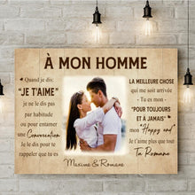 Charger l&#39;image dans la galerie, Toile personnalisée, Cadeau pour femme, mari, A mon homme/A ma femme, quand je dis je t&#39;aime
