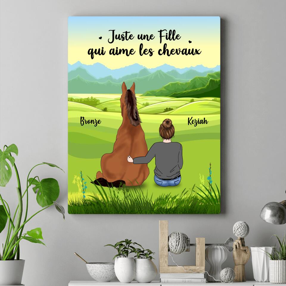 Jusqu'à 2 chevaux, Toile personnalisée, Cadeau pour les amoureux des chevaux, Juste une fille qui aime les chevaux