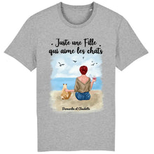 Charger l&#39;image dans la galerie, Jusqu&#39;à 9 chats, tee shirt personnalisé chat, t shirt femme maman chat, juste une femme qui aime les chats
