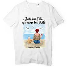 Charger l&#39;image dans la galerie, Jusqu&#39;à 9 chats, tee shirt personnalisé chat, t shirt femme maman chat, juste une femme qui aime les chats
