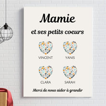 Charger l&#39;image dans la galerie, Jusqu&#39;à 9 petits-enfants, Toile mamie personnalisée, Cadeau mamie, Fête des grand mère, Toile nom de famille personnalisé
