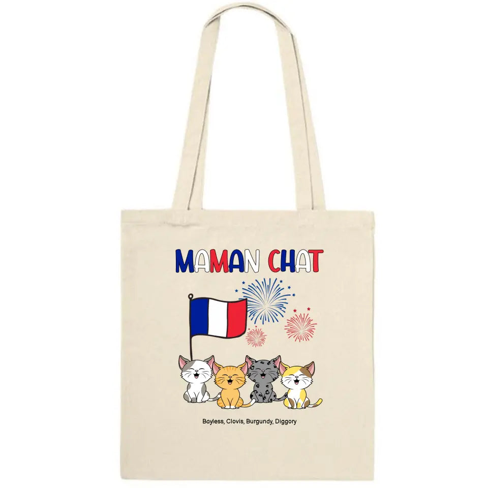 Jusqu'à 9 chats, Sac fourre-tout personnalisé chat, maman chat, papa chat, drapeau France, noms et motifs personnalisés