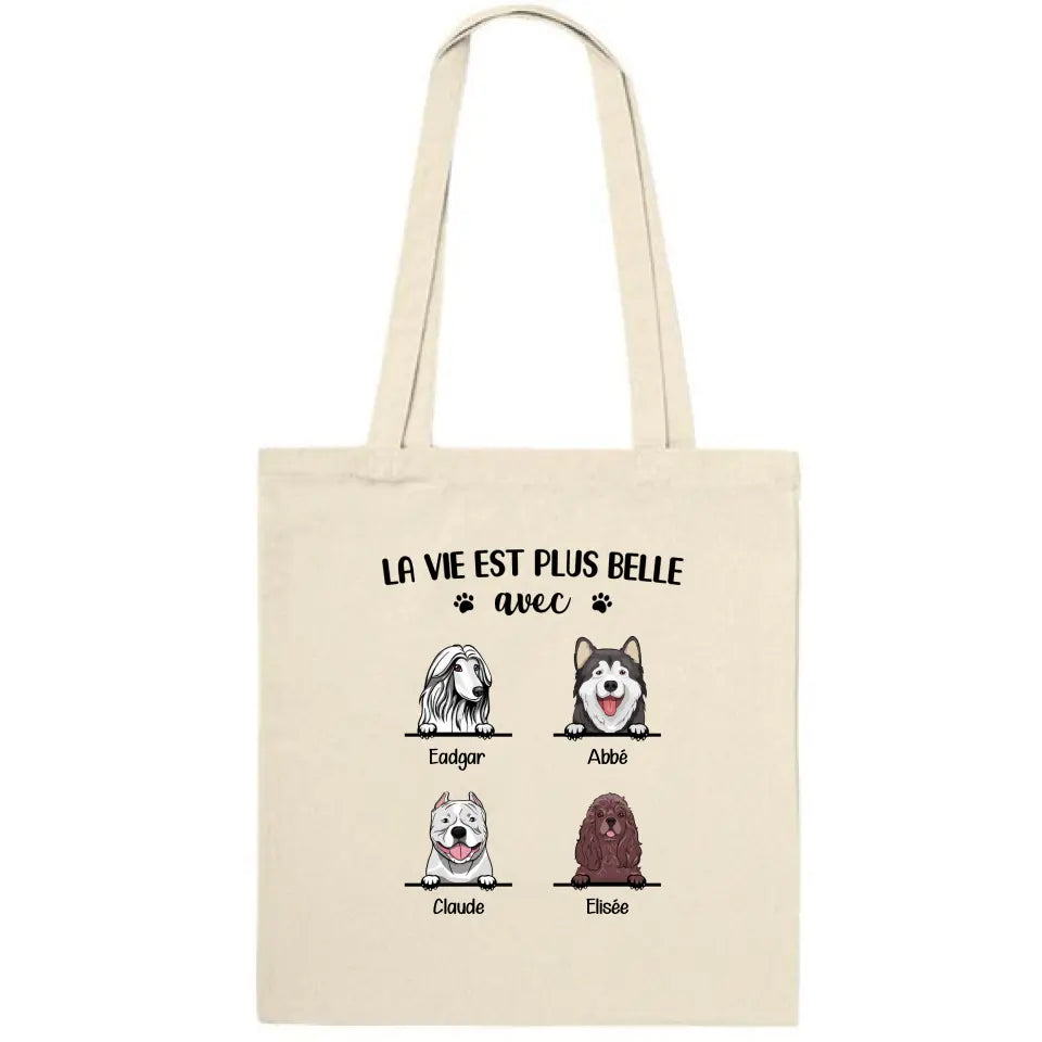 Jusqu'à 9 chiens, Sac fourre-tout personnalisé chien, Sac fourre-tout chien, La vie plus belle avec chiens