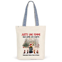 Charger l&#39;image dans la galerie, Jusqu&#39;à 6 Chats, Sac fourre-tout personnalisé chat, Sac fourre-tout pour Noël, Juste une femme qui aime les chats
