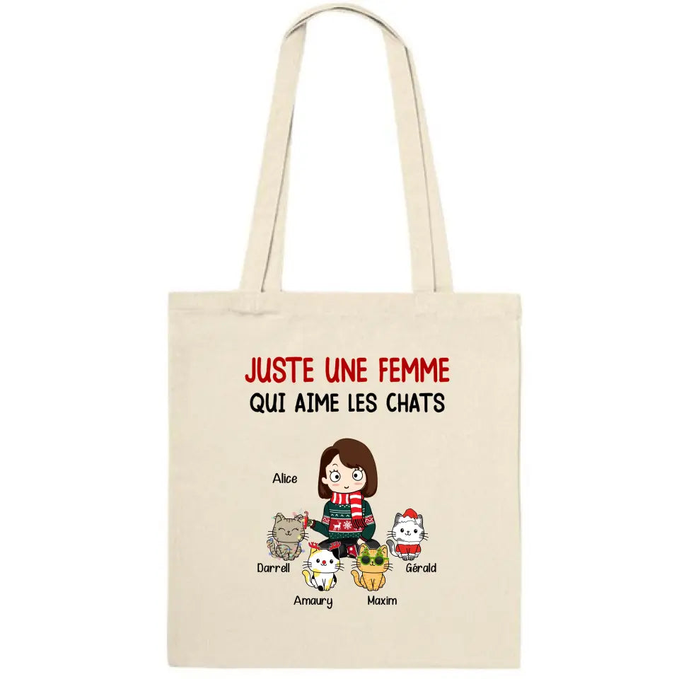 Jusqu'à 9 chats, Sac fourre-tout chat personnalisé, cadeaux de noël pour maman chat, juste une fille qui aime les chats