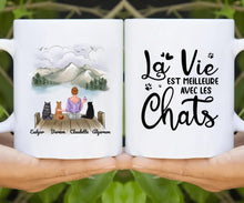 Charger l&#39;image dans la galerie, Jusqu&#39;à 9 chats, mug personnalisé chat, mug papa chat, la vie est meilleure avec les chats
