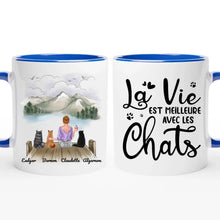 Charger l&#39;image dans la galerie, Jusqu&#39;à 9 chats, mug personnalisé chat, mug papa chat, la vie est meilleure avec les chats
