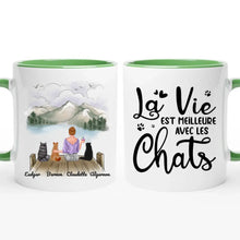 Charger l&#39;image dans la galerie, Jusqu&#39;à 9 chats, mug personnalisé chat, mug papa chat, la vie est meilleure avec les chats
