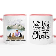 Charger l&#39;image dans la galerie, Jusqu&#39;à 9 chats, mug personnalisé chat, mug papa chat, la vie est meilleure avec les chats
