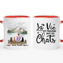 Charger l&#39;image dans la galerie, Jusqu&#39;à 9 chats, mug personnalisé chat, mug papa chat, la vie est meilleure avec les chats
