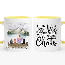 Charger l&#39;image dans la galerie, Jusqu&#39;à 9 chats, mug personnalisé chat, mug papa chat, la vie est meilleure avec les chats
