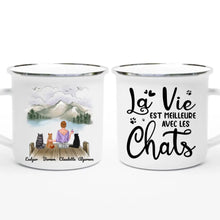 Charger l&#39;image dans la galerie, Jusqu&#39;à 9 chats, mug personnalisé chat, mug papa chat, la vie est meilleure avec les chats
