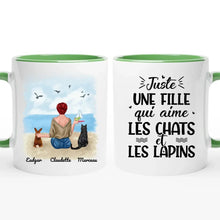 Charger l&#39;image dans la galerie, Jusqu&#39;à 6 animaux, mug lapin et chat personnalisé, juste une femme qui aime les chats et les lapins
