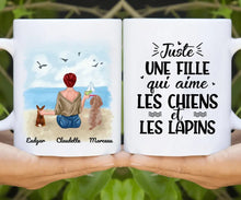 Charger l&#39;image dans la galerie, Jusqu&#39;à 6 animaux, mug lapin et chien personnalisé, juste une femme qui aime les chiens et les lapins
