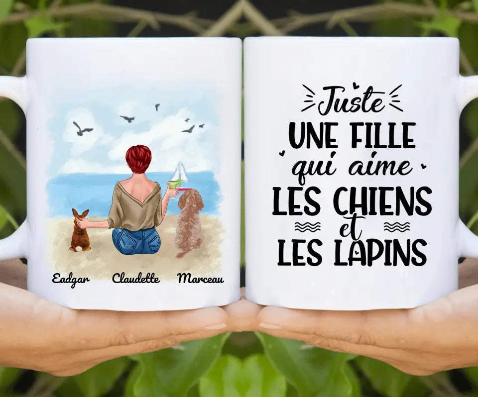 Jusqu'à 6 animaux, mug lapin et chien personnalisé, juste une femme qui aime les chiens et les lapins