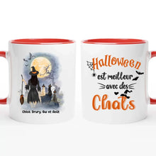 Charger l&#39;image dans la galerie, Jusqu&#39;à 3 chats, mug chat personnalisé, tasse Halloween maman chat, Halloween est meilleur avec des chats
