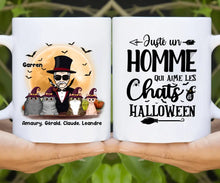 Charger l&#39;image dans la galerie, Jusqu&#39;à 4 chats, mug chat personnalisé, tasse papa chat Halloween, homme qui aime les chats
