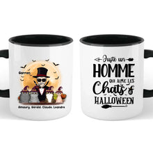 Charger l&#39;image dans la galerie, Jusqu&#39;à 4 chats, mug chat personnalisé, tasse papa chat Halloween, homme qui aime les chats
