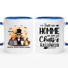 Charger l&#39;image dans la galerie, Jusqu&#39;à 4 chats, mug chat personnalisé, tasse papa chat Halloween, homme qui aime les chats
