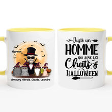 Charger l&#39;image dans la galerie, Jusqu&#39;à 4 chats, mug chat personnalisé, tasse papa chat Halloween, homme qui aime les chats
