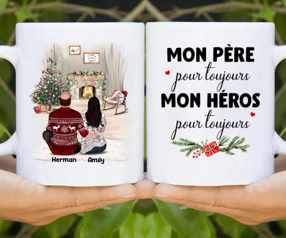 Jusqu'à 5 filles, Mug personnalisé, Cadeaux de Noël pour papa de la part de sa fille, Mon père pour toujours, mon héros pour toujours