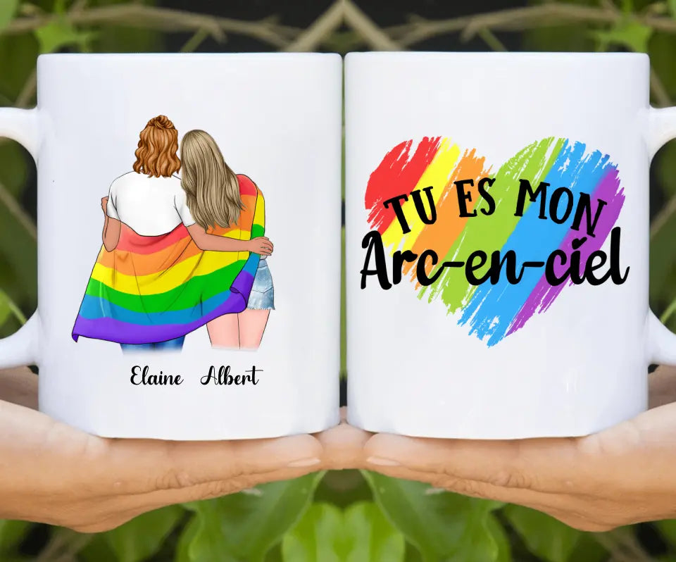 Tasse personnalisé Couple LGBT - Vous êtes mon arc-en-ciel, jusqu'à 3 types de couples