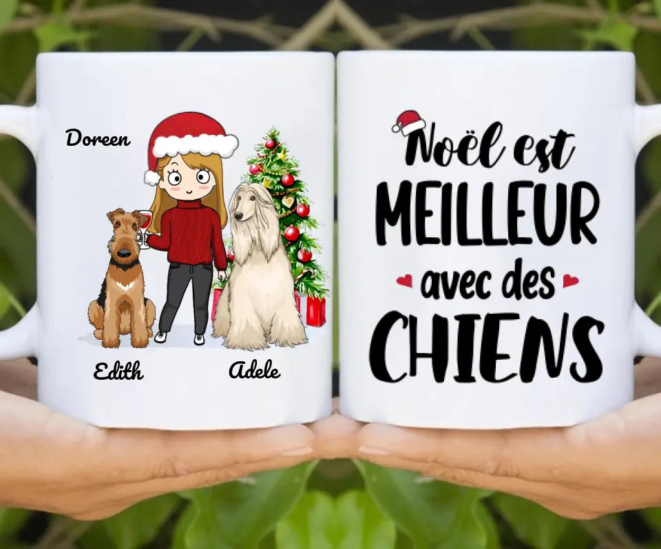Jusqu'à 5 chiens, Tasse personnalisée amoureux des chiens, tasse de Noël cadeau personnalisé de Noël